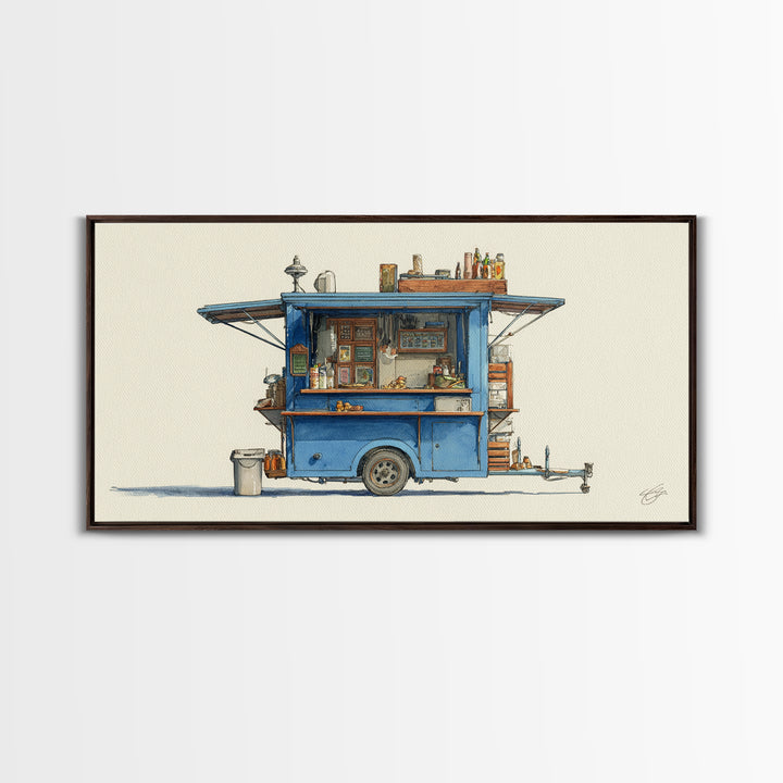 Street Food Cart Still Life Without Signage Framed Canvas Print, Urban Art, Basketball Wall Art, Living Room Decor, Urban, URB-2x1-67