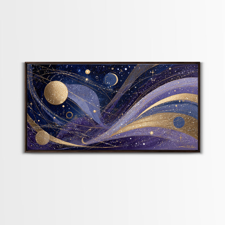 Night Skyline under Crescent Moon Canvas Print, Urban Art, Art Deco, Living Room Decor, Abstract Art, Urban, Book Shelf Decor, URB-2x1-68