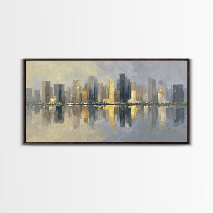 Moody City Skyline Reflected Canvas Print, Urban Art, Black Art, Living Room Decor, Abstract Art, Urban, Canvas Painting, URB-2x1-69