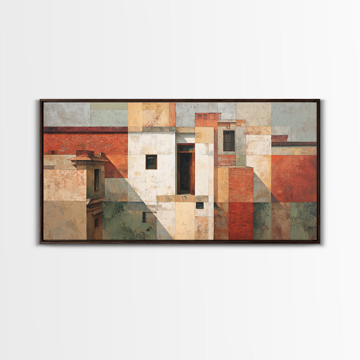 Brick Wall and Window Shadows as Geometry Canvas Print, Urban Art, Oil Painting, Living Room Decor, Urban, Black Art Prints, URB-2x1-73