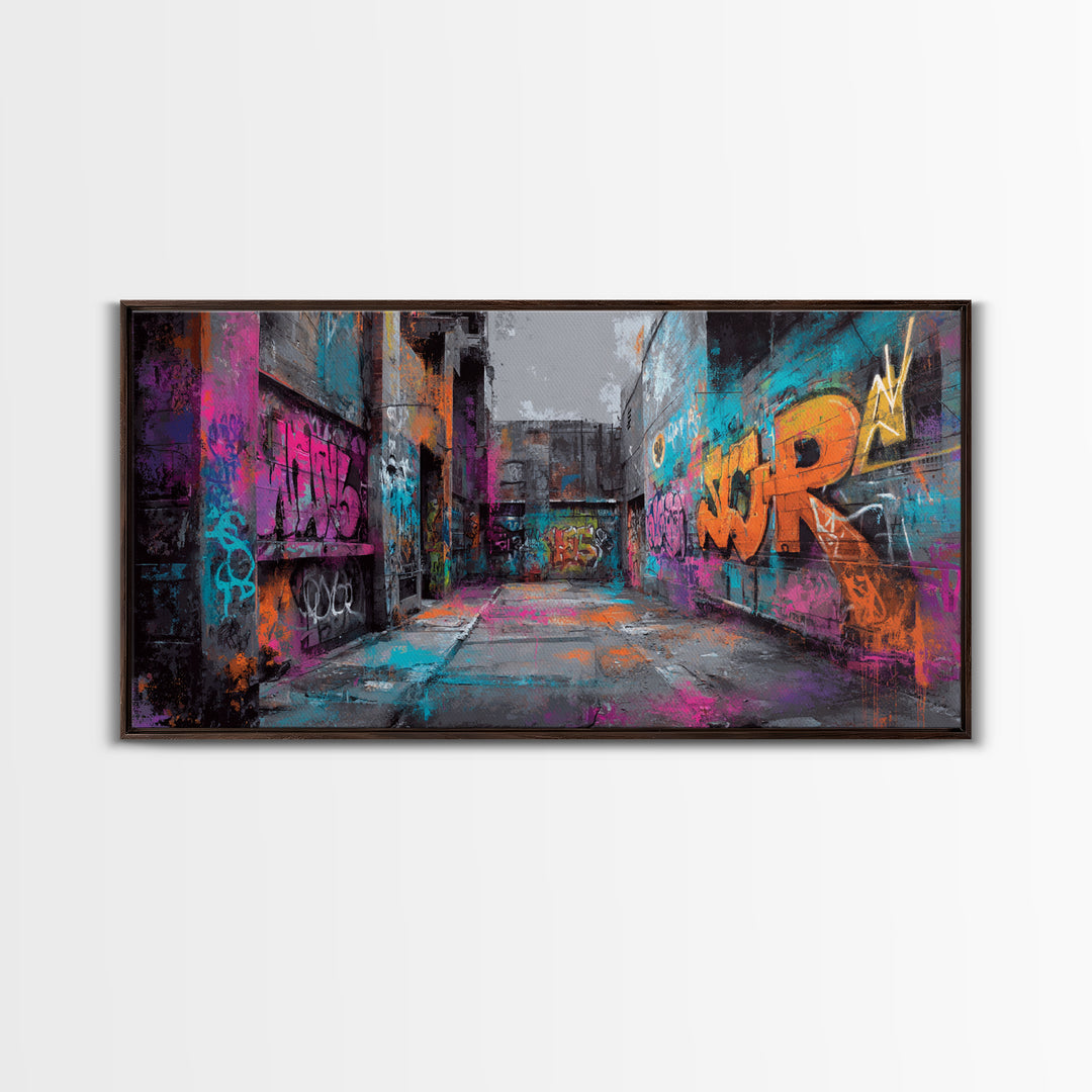 Graffiti Covered Alley Rendered as Color Collage Canvas Print, Urban Art, Afrocentric Wall Art, Living Room Decor, Urban, URB-2x1-79