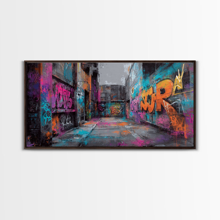 Graffiti Covered Alley Rendered as Color Collage Canvas Print, Urban Art, Afrocentric Wall Art, Living Room Decor, Urban, URB-2x1-79