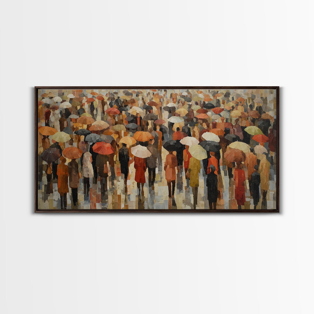 Rain Umbrella Figures Framed Canvas Print, Urban Art, Digital Print, Living Room Decor, Fine Art, Urban, Afrocentric Wall Art, URB-2x1-88