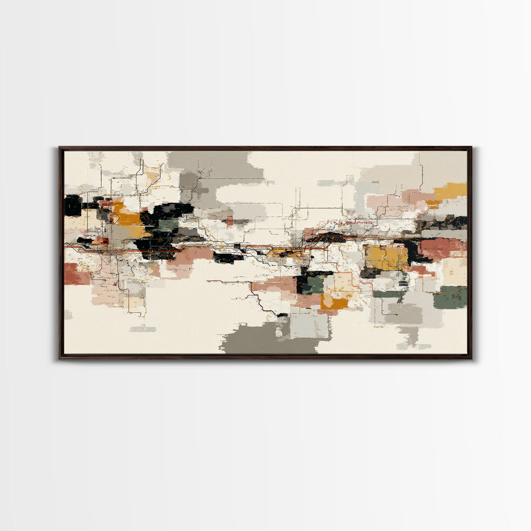 Abstract Subway Map Lines Without Labels Framed Canvas Print, Urban Art, Book Shelf Decor, Living Room Decor, Fine Art, Urban, URB-2x1-96
