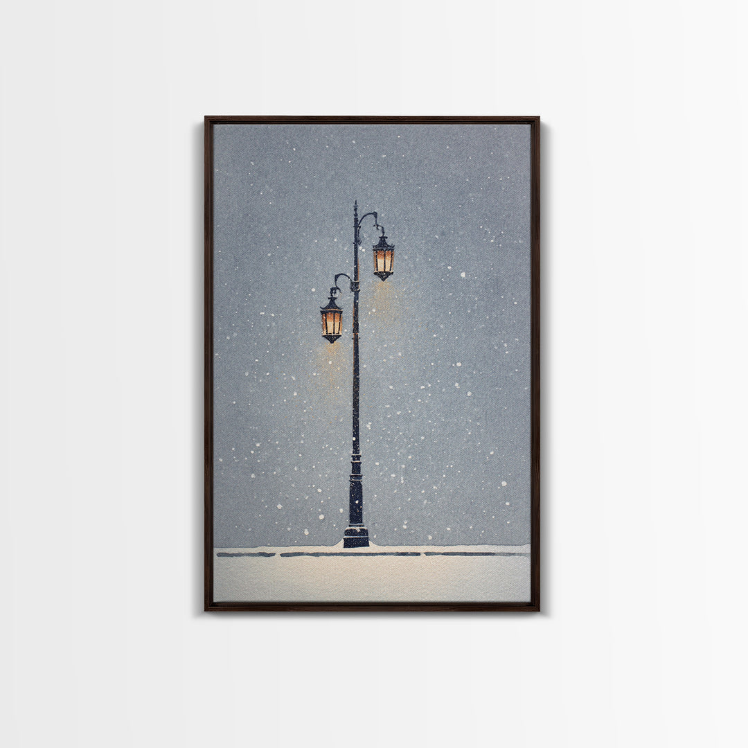 Streetlamp and Falling Snow Framed Canvas Print, Urban Art, Contemporary Art, Living Room Decor, Oil Painting, Urban, URB-2x3-21