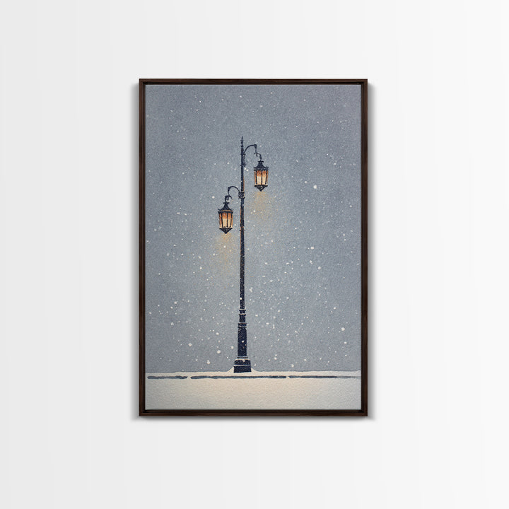 Streetlamp and Falling Snow Framed Canvas Print, Urban Art, Contemporary Art, Living Room Decor, Oil Painting, Urban, URB-2x3-21