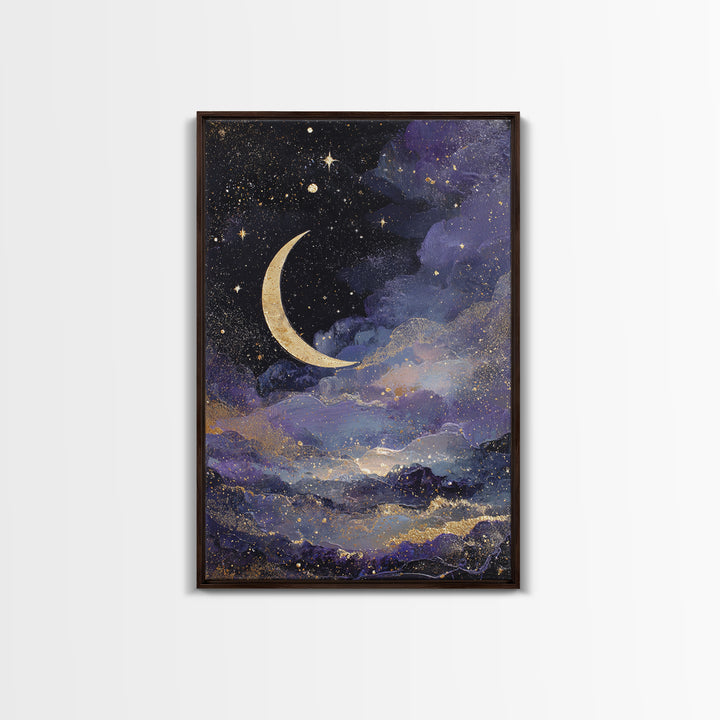 Night Skyline under Crescent Moon Canvas Print, Urban Art, Black Girl Wall Art, Living Room Decor, Abstract Art, Urban, URB-2x3-32