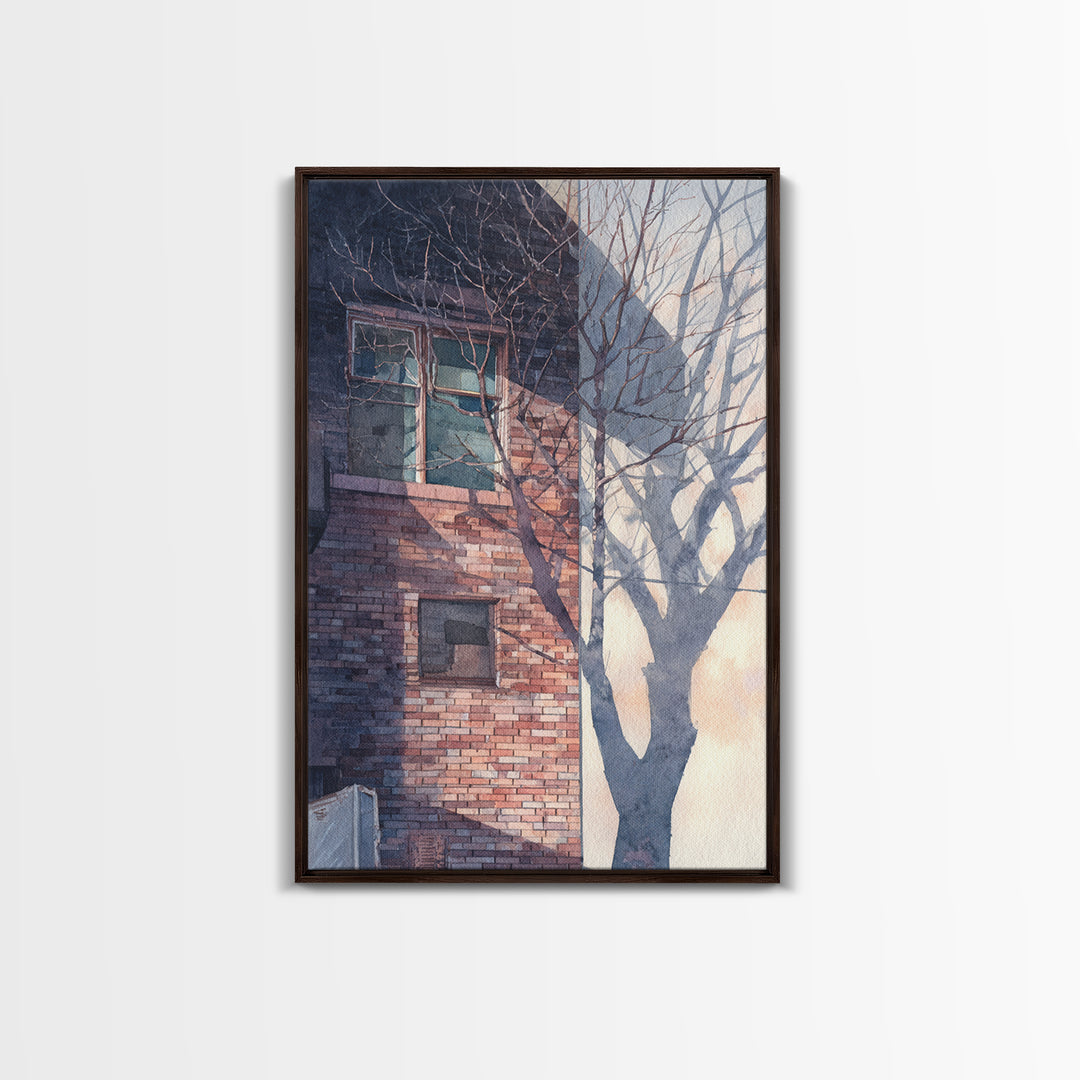 Brick Wall and Window Shadows as Geometry Framed Canvas Print, Urban Art, Wall Decor, Living Room Decor, Fine Art, Urban, URB-2x3-37