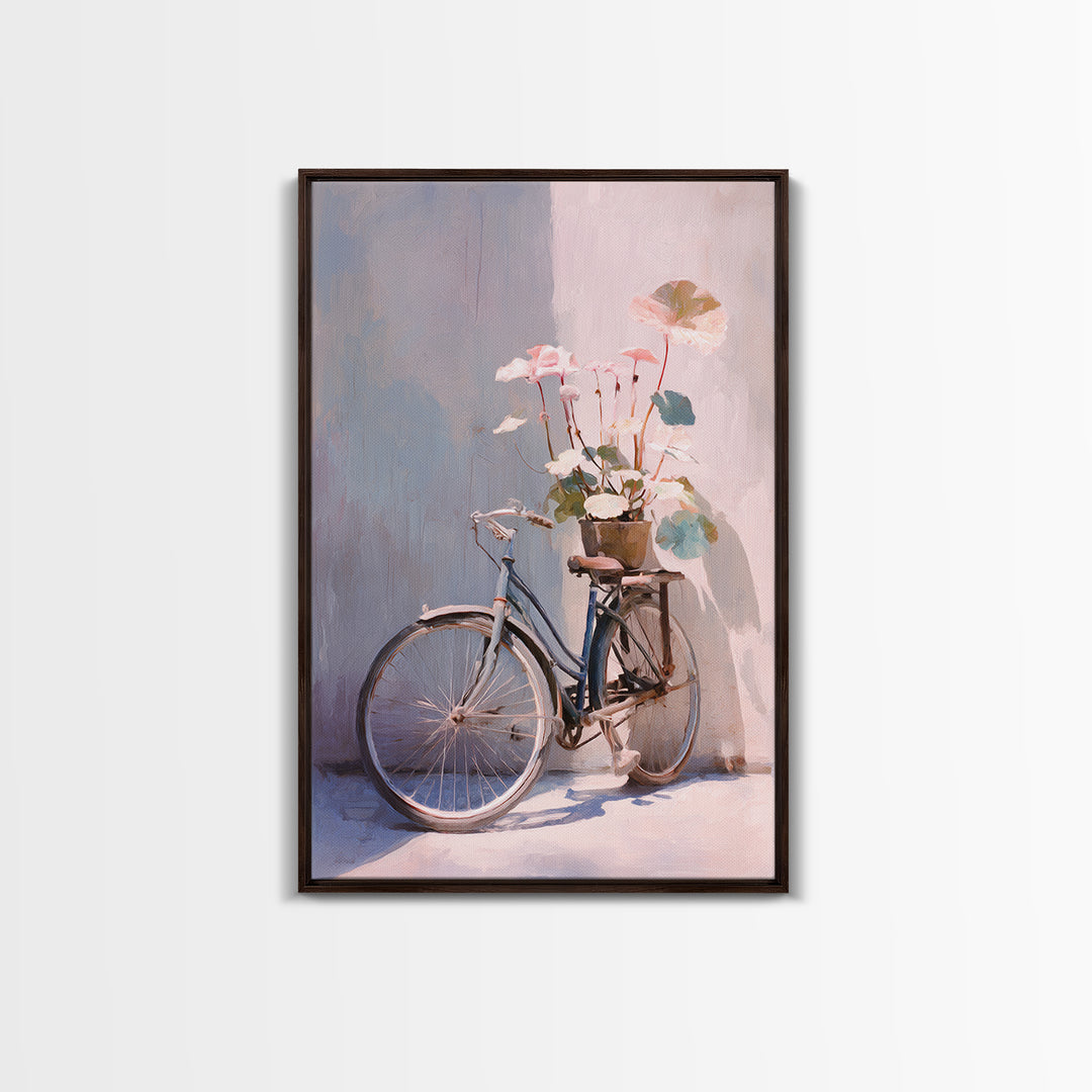Bicycle Locked to Post Framed Canvas Print, Urban Art, Wall Art, Living Room Decor, Fine Art, Urban, Printable Art, URB-2x3-47