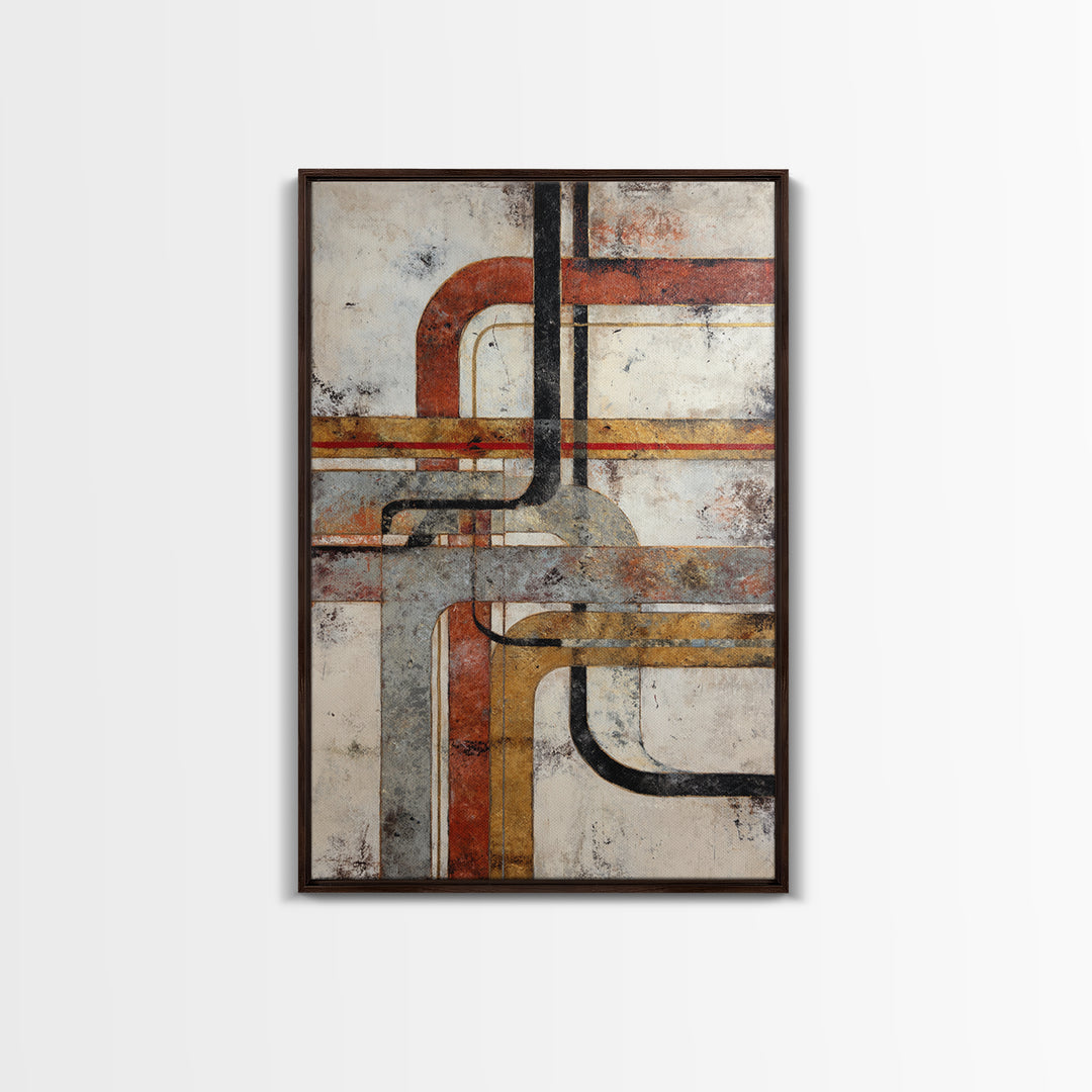 Abstract Subway Map Lines Without Labels Framed Canvas Print, Urban Art, Wall Art, Living Room Decor, Abstract Art, Urban, URB-2x3-60