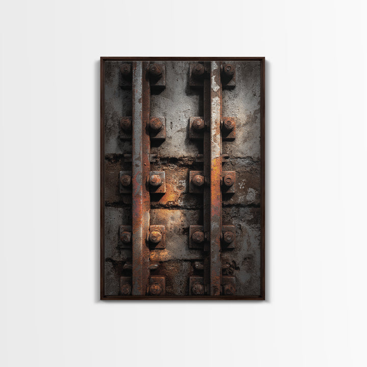 Industrial Rail Tracks Leading into City Framed Canvas Print, Urban Art, Digital Prints, Living Room Decor, Fine Art, Urban, URB-2x3-78
