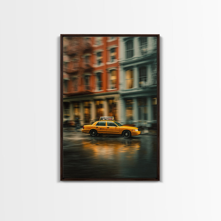 Taxi Cab Motion Blur Framed Canvas Print, Urban Art, Modern Wall Art, Living Room Decor, Abstract Art, Urban, Pop Art, URB-2x3-83