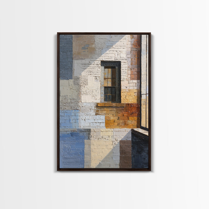 Brick Wall and Window Shadows as Geometry Framed Canvas Print, Urban Art, Modern Wall Art, Living Room Decor, Fine Art, Urban, URB-2x3-85