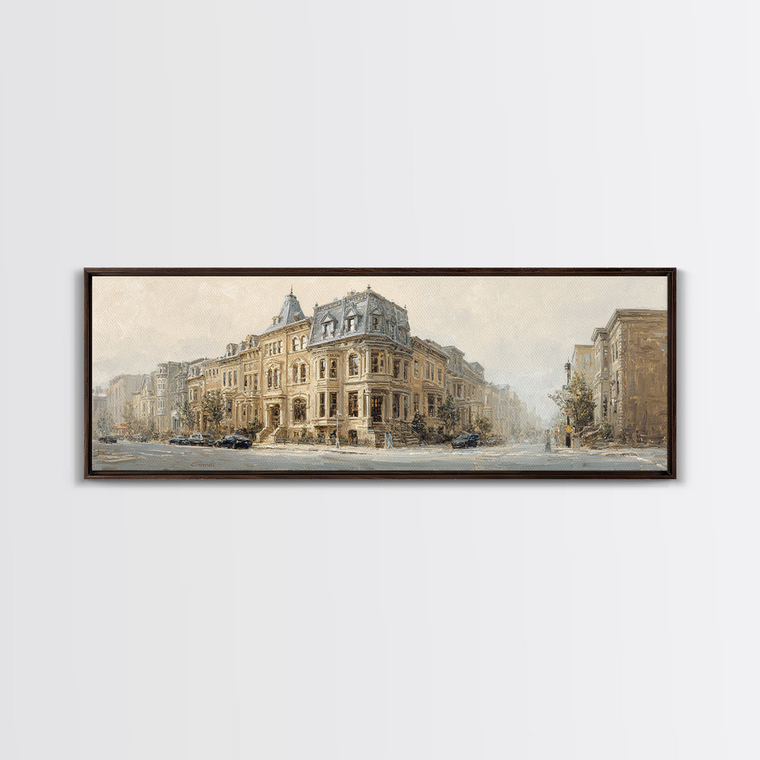 Brownstone Row in Soft Morning Light Canvas Print, Urban Art, Modern Decor, Living Room Decor, Abstract Art, Urban, Home Decor, URB-3x1-100
