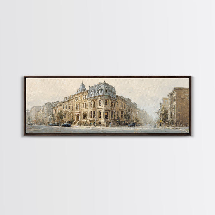 Brownstone Row in Soft Morning Light Canvas Print, Urban Art, Modern Decor, Living Room Decor, Abstract Art, Urban, Home Decor, URB-3x1-100