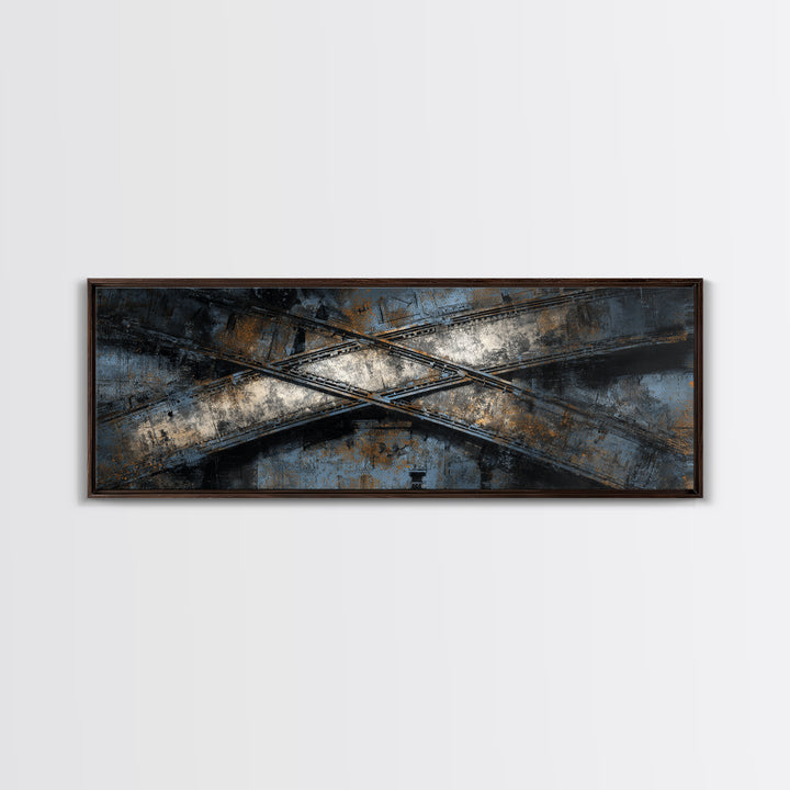 Industrial Rail Tracks Leading into City Canvas Print, Urban Art, Art Deco, Living Room Decor, Urban, Book Shelf Decor, URB-3x1-38