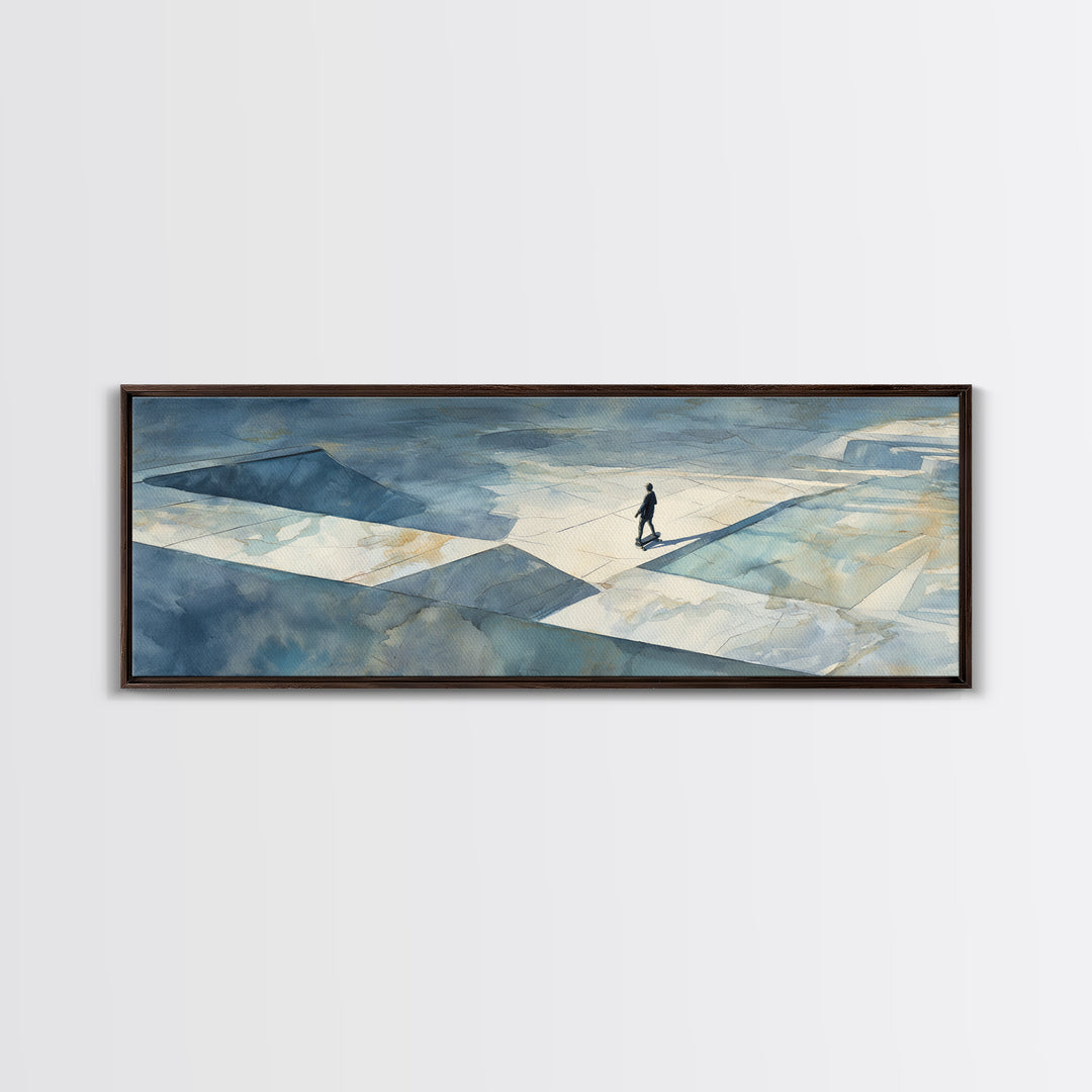 Skateboarder Crossing a Concrete Plaza Canvas Print, Urban Art, Original Art, Living Room Decor, Urban, Black Woman Art, URB-3x1-71