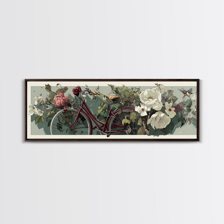 Bicycle Locked to Post Framed Canvas Print, Urban Art, Textured Wall Art, Living Room Decor, Watercolor Art, Urban, URB-3x1-79