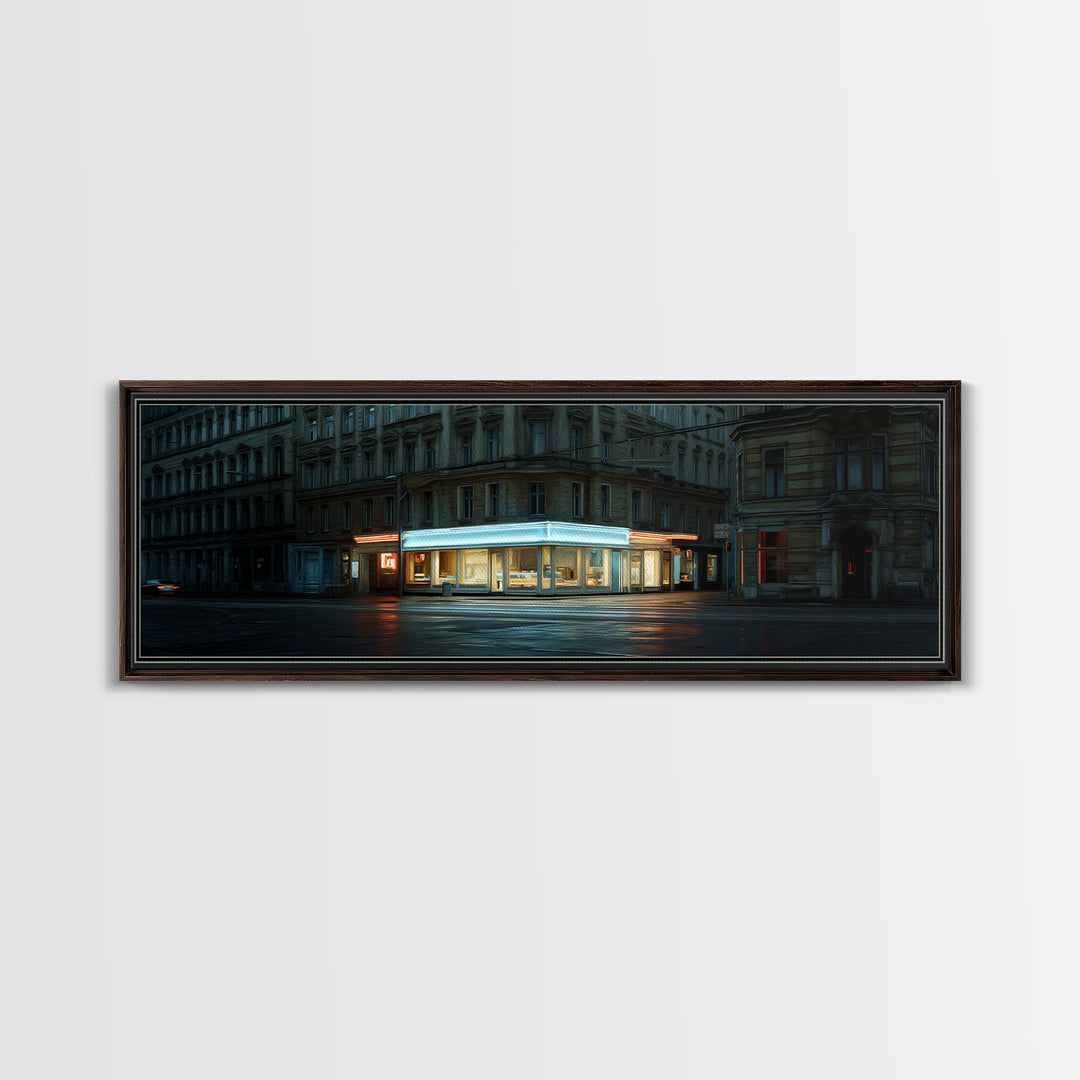 Neon Sign Glow Reflected on Black Street Canvas Print, Urban Art, Modern Art, Living Room Decor, Fine Art, Urban, Gay Art, URB-3x1-94