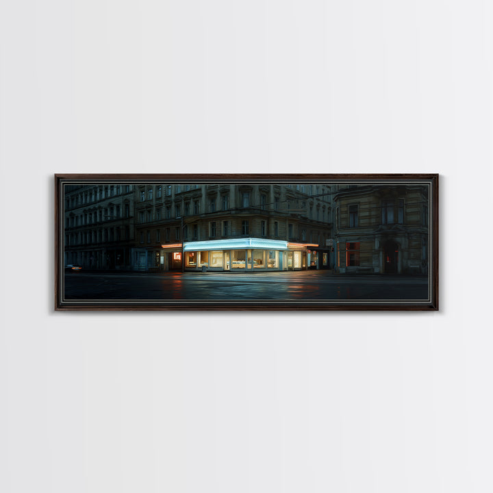 Neon Sign Glow Reflected on Black Street Canvas Print, Urban Art, Modern Art, Living Room Decor, Fine Art, Urban, Gay Art, URB-3x1-94