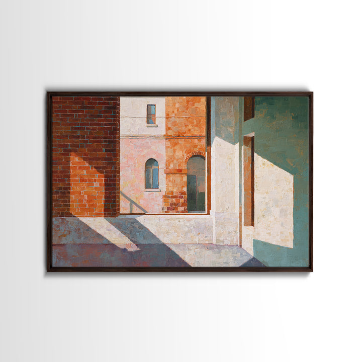 Brick Wall and Window Shadows as Geometry Canvas Print, Urban Art, Book Shelf Decor, Living Room Decor, Fine Art, Urban, URB-3x2-33