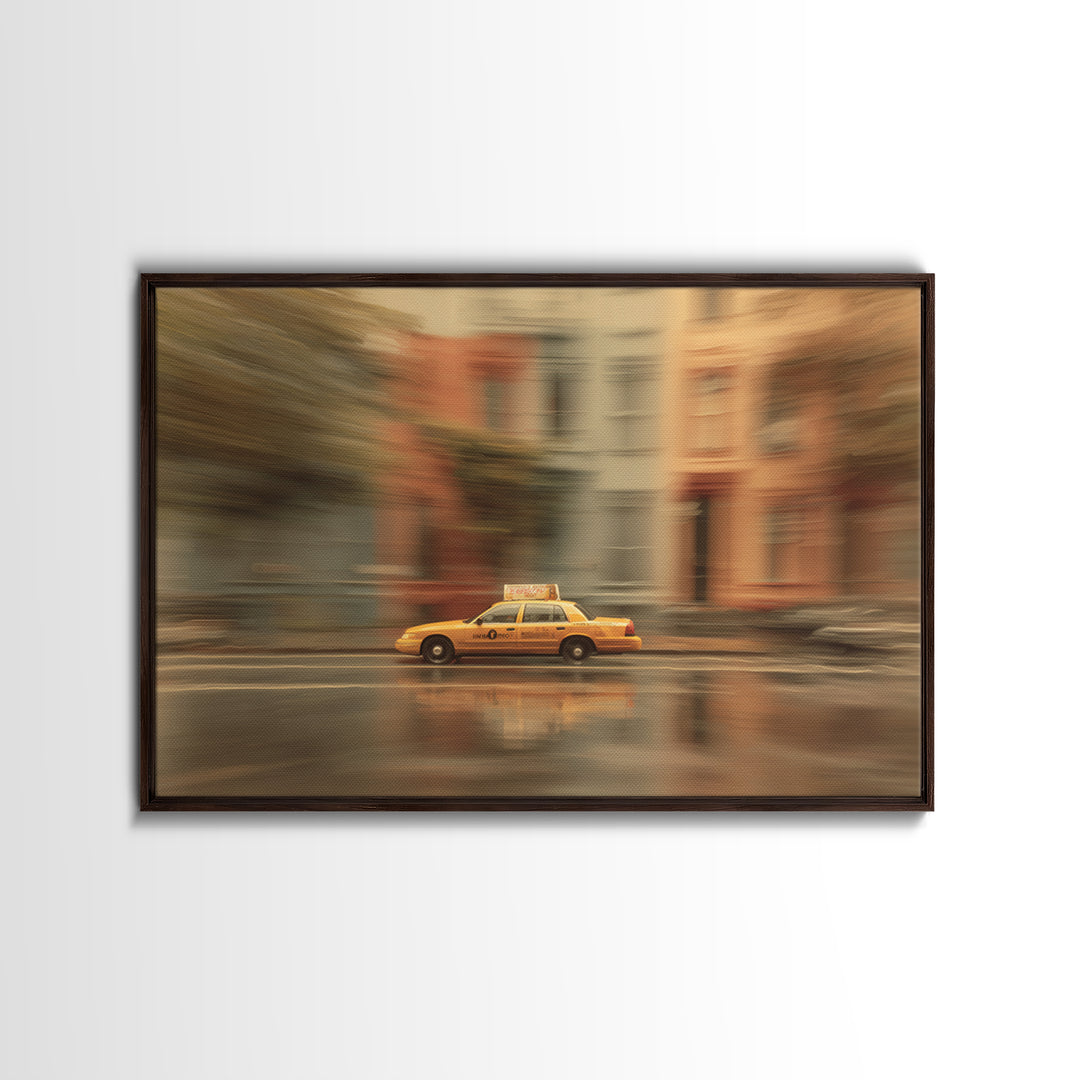 Taxi Cab Motion Blur Framed Canvas Print, Urban Art, Wall Decor, Living Room Decor, Oil Painting, Urban, Living Room Wall Art, URB-3x2-55