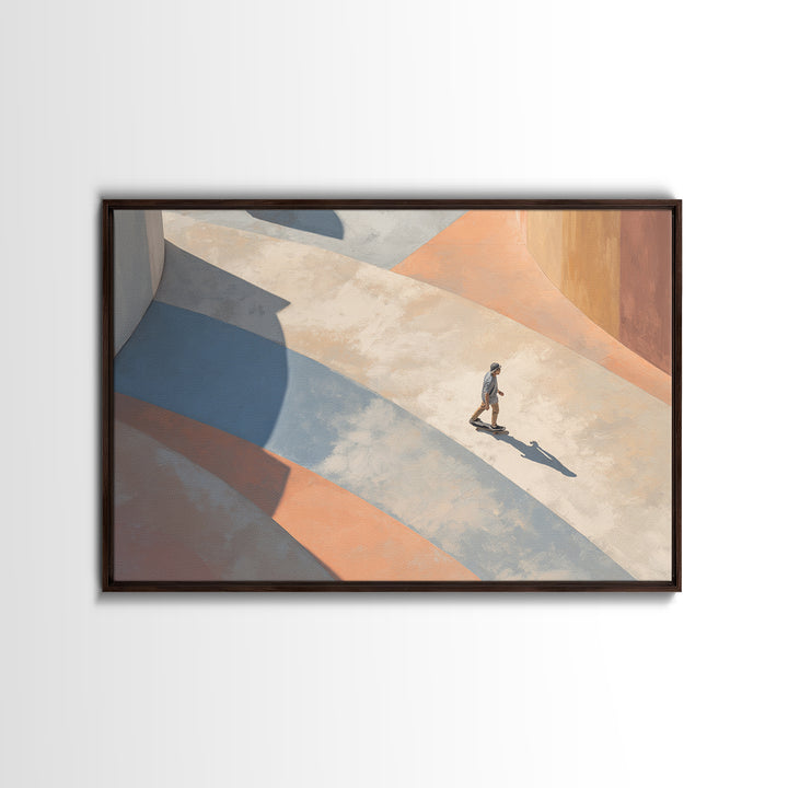 Skateboarder Crossing a Concrete Plaza Canvas Print, Urban Art, Wall Art, Living Room Decor, Fine Art, Urban, Digital Print, URB-3x2-83
