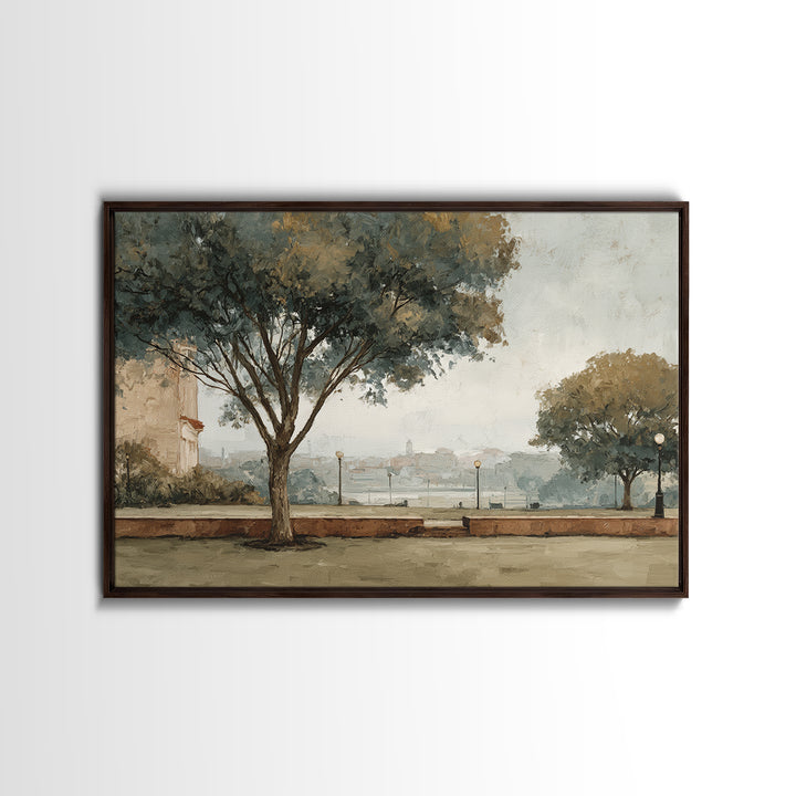 City Park Tree Framed by Buildings Canvas Print, Urban Art, Book Shelf Decor, Living Room Decor, Abstract Art, Urban, URB-3x2-94