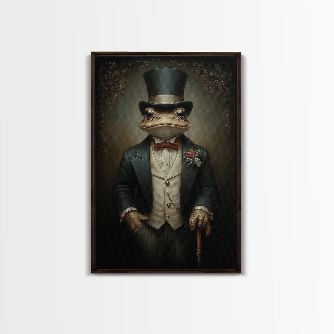 Toad Prince, Victorian Animal Portrait, Halloween Art, Gothic Whimsy Decor, Anthropomorphic Costume Art