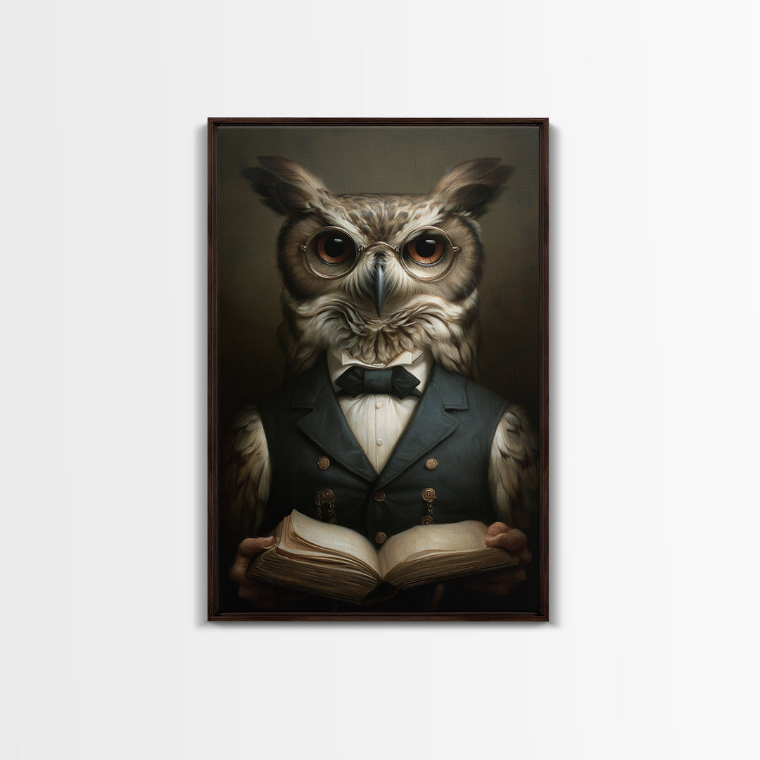 Owl Scholar, Victorian Animal Portrait, Halloween Art, Gothic Whimsy Decor, Anthropomorphic Costume Art
