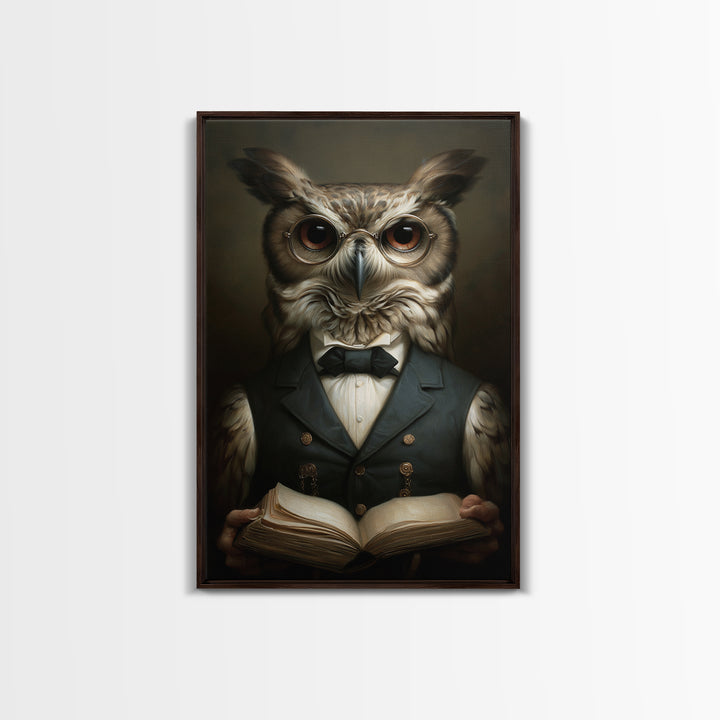 Owl Scholar, Victorian Animal Portrait, Halloween Art, Gothic Whimsy Decor, Anthropomorphic Costume Art