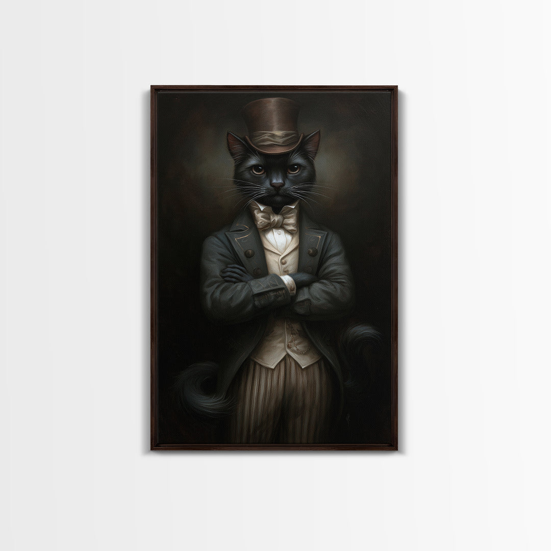 Black Cat Magician, Victorian Animal Portrait, Halloween Art, Gothic Whimsy Decor, Anthropomorphic Costume Art