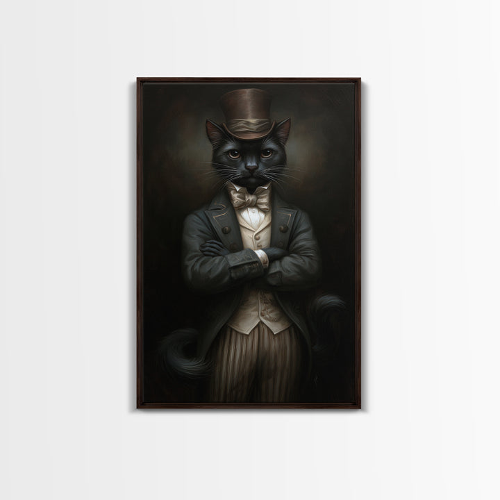 Black Cat Magician, Victorian Animal Portrait, Halloween Art, Gothic Whimsy Decor, Anthropomorphic Costume Art