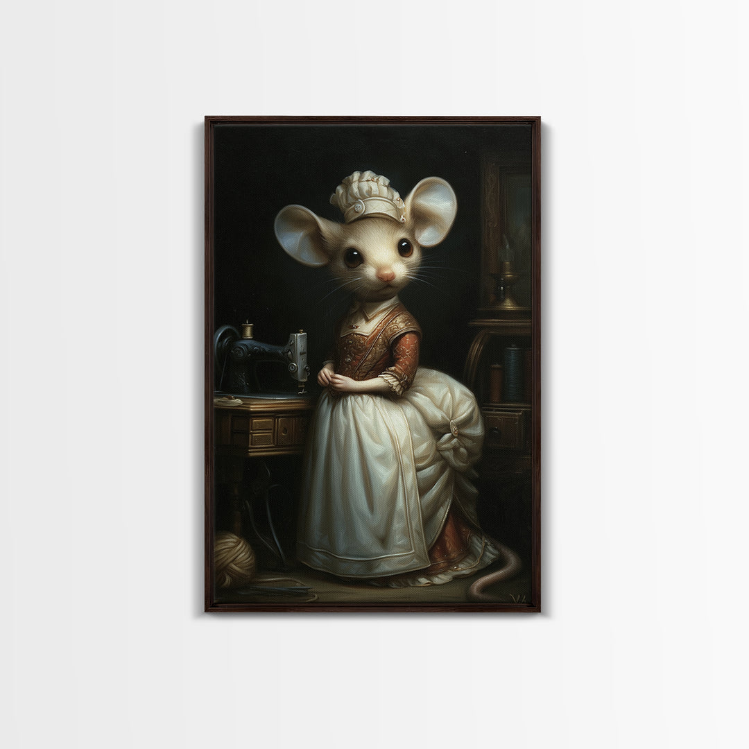 Mouse Seamstress, Victorian Animal Portrait, Halloween Art, Gothic Whimsy Decor, Anthropomorphic Costume Art