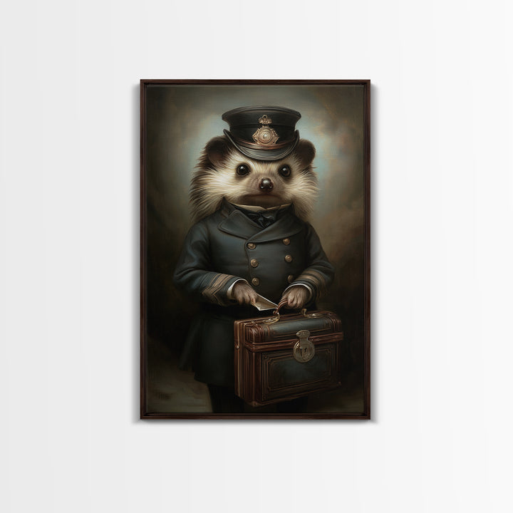 Hedgehog Postmaster, Victorian Animal Portrait, Halloween Art, Gothic Whimsy Decor, Anthropomorphic Costume Art