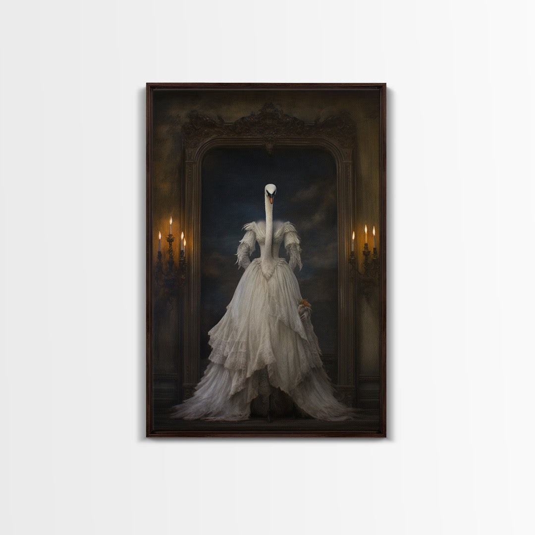 Swan Lady, Victorian Animal Portrait, Halloween Art, Gothic Whimsy Decor, Anthropomorphic Costume Art