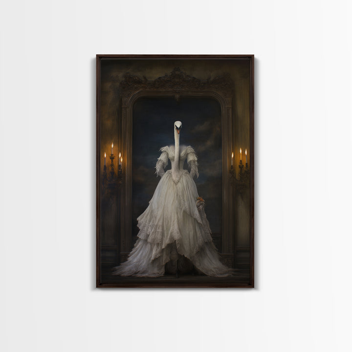 Swan Lady, Victorian Animal Portrait, Halloween Art, Gothic Whimsy Decor, Anthropomorphic Costume Art
