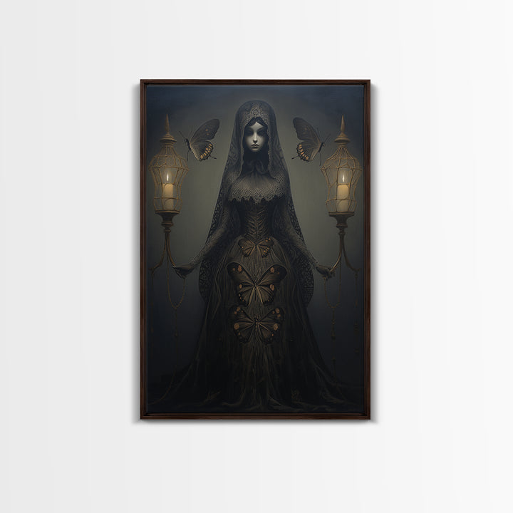 Moth Widow, Victorian Animal Portrait, Halloween Art, Gothic Whimsy Decor, Anthropomorphic Costume Art