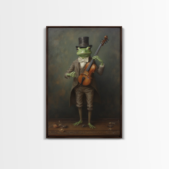 Frog Violinist, Victorian Animal Portrait, Halloween Art, Gothic Whimsy Decor, Anthropomorphic Costume Art