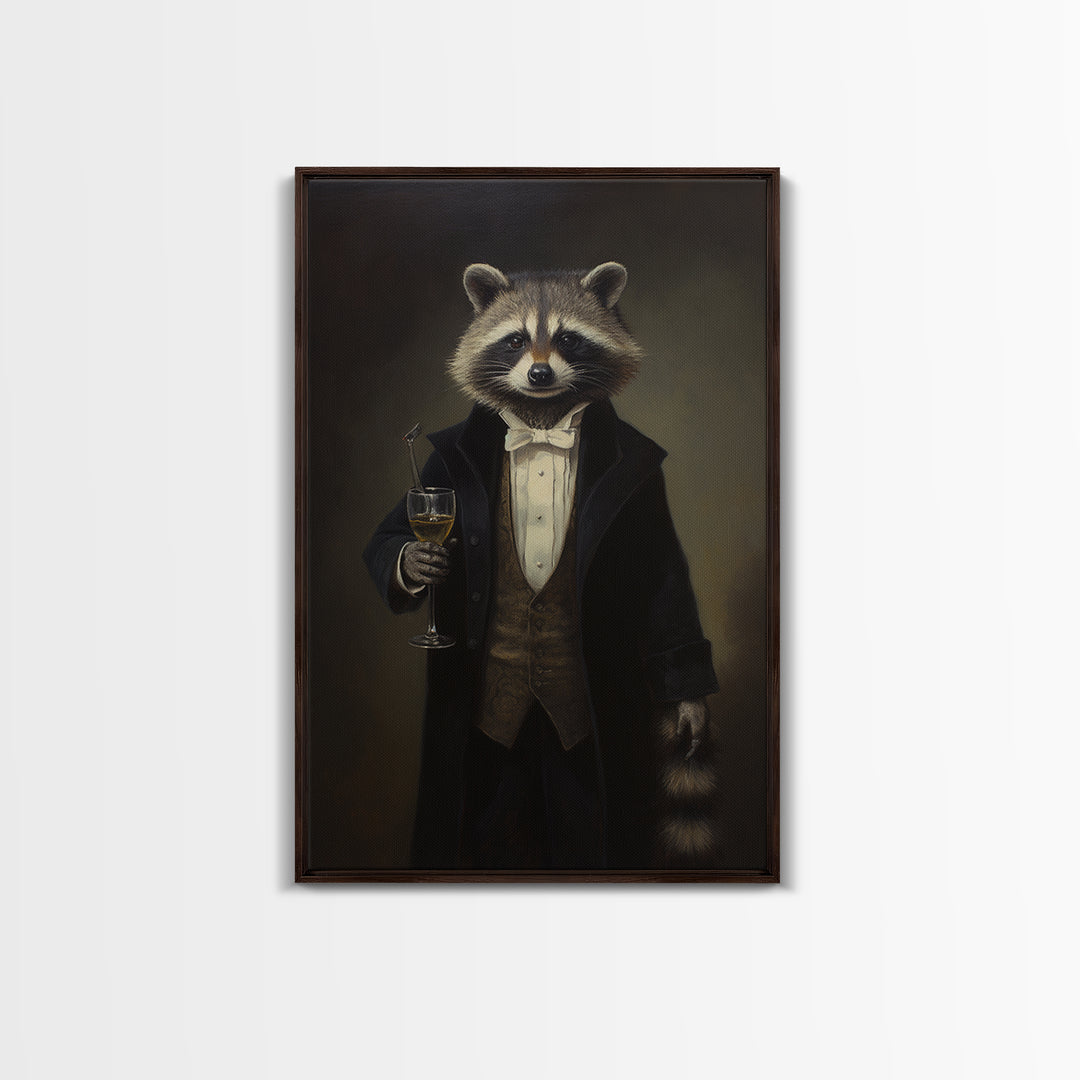 Raccoon Butler, Victorian Animal Portrait, Halloween Art, Gothic Whimsy Decor, Anthropomorphic Costume Art
