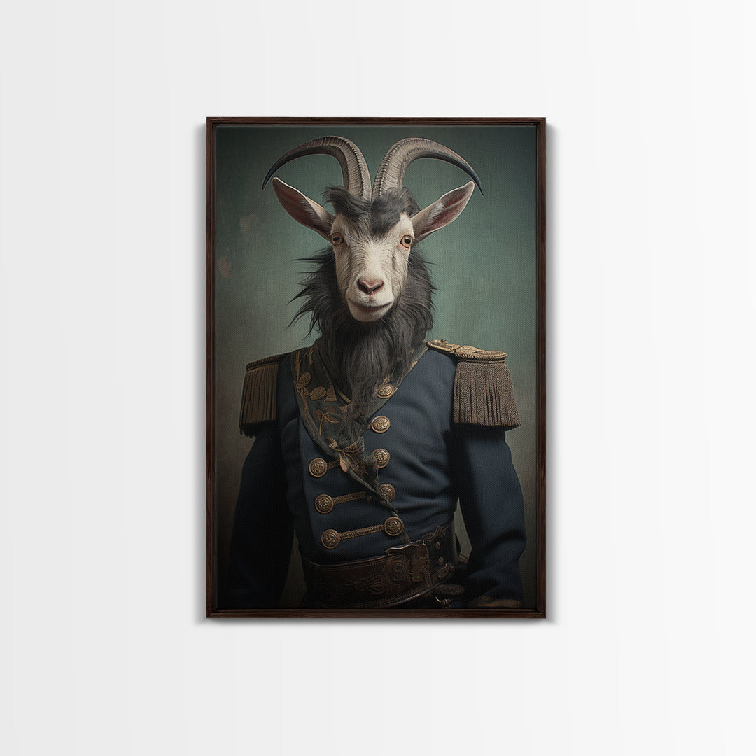 Goat Colonel, Victorian Animal Portrait, Halloween Art, Gothic Whimsy Decor, Anthropomorphic Costume Art