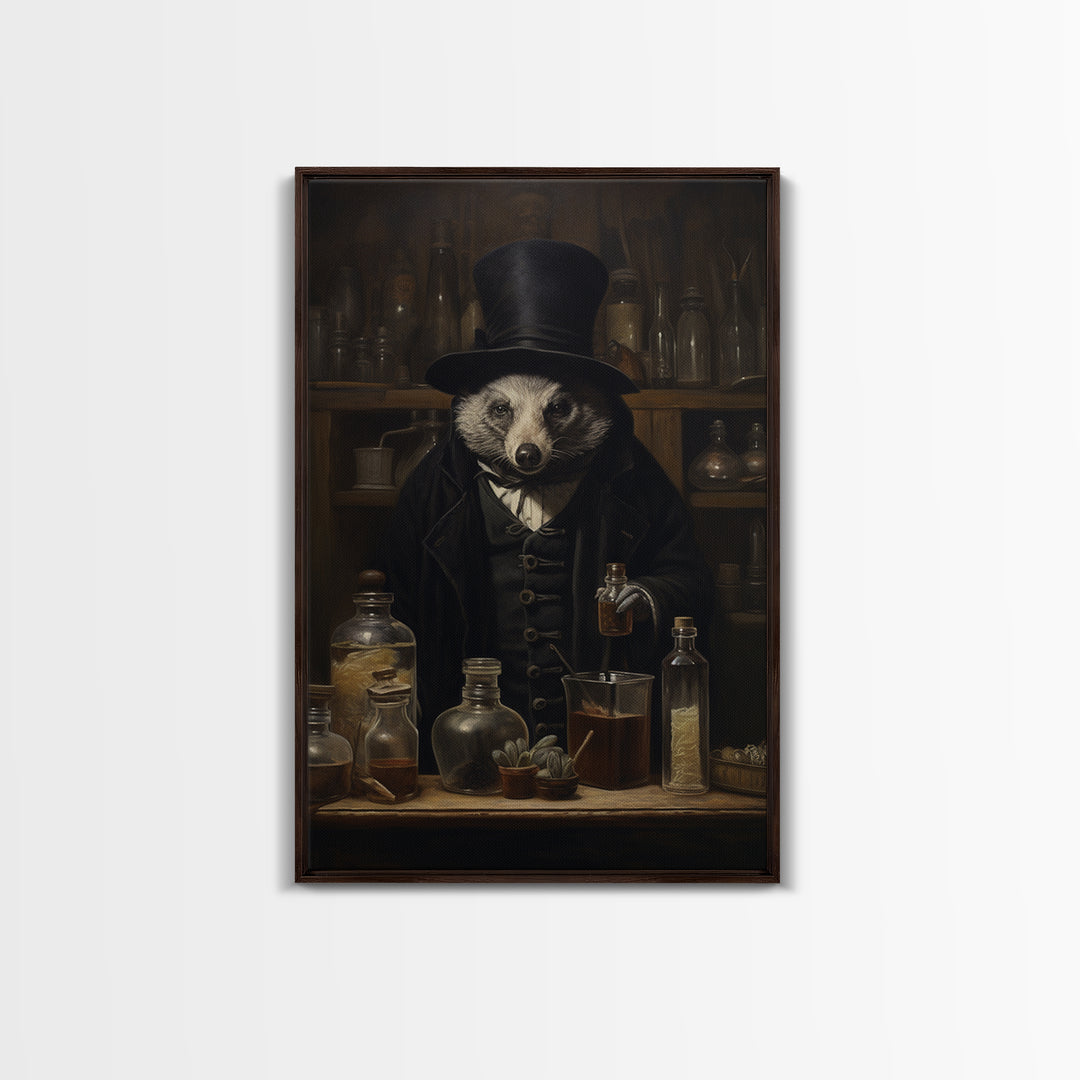 Badger Apothecary, Victorian Animal Portrait, Halloween Art, Gothic Whimsy Decor, Anthropomorphic Costume Art