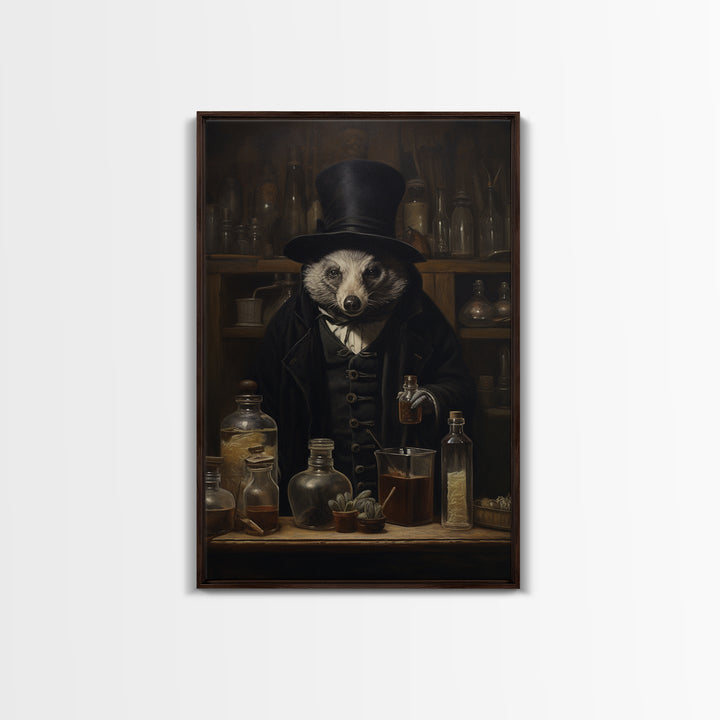 Badger Apothecary, Victorian Animal Portrait, Halloween Art, Gothic Whimsy Decor, Anthropomorphic Costume Art