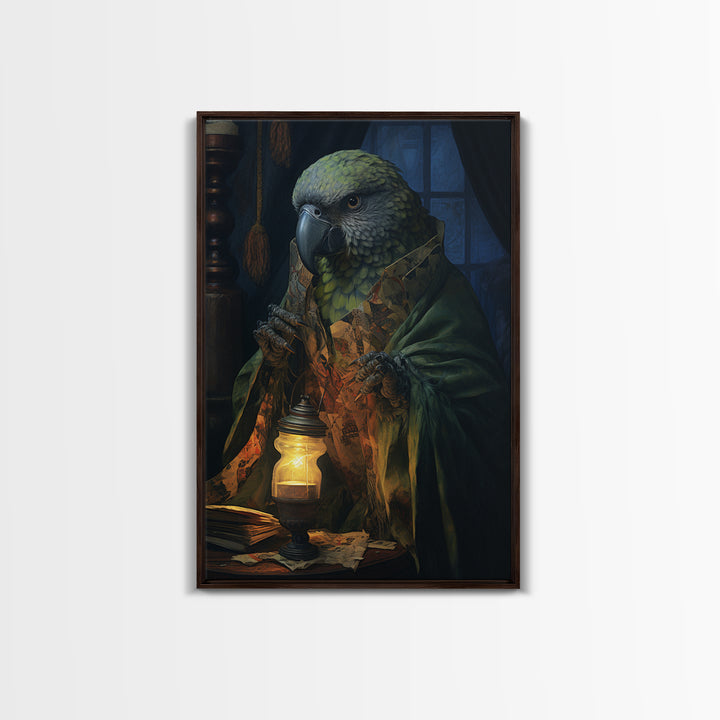 Parrot Fortune Teller, Victorian Animal Portrait, Halloween Art, Gothic Whimsy Decor, Anthropomorphic Costume Art