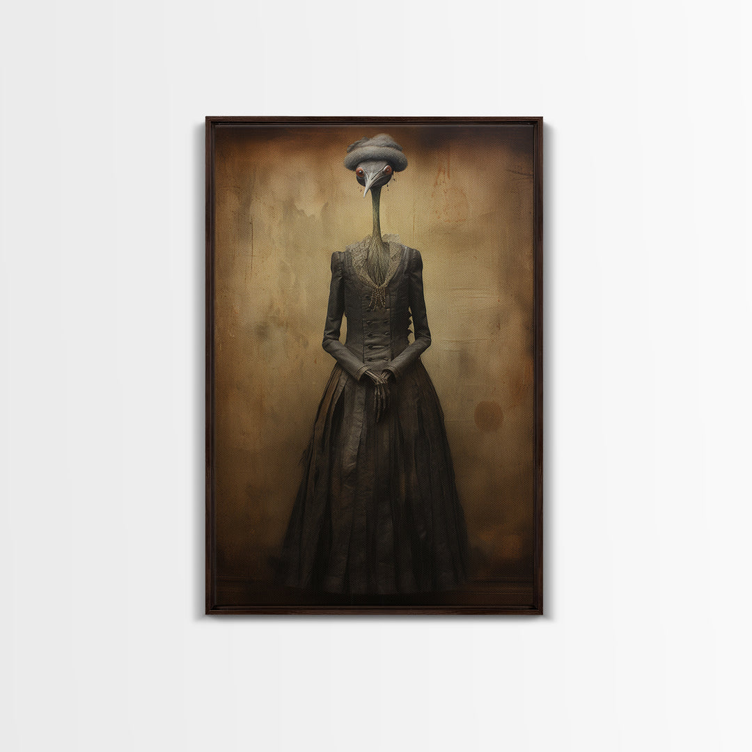 Crane Governess, Victorian Animal Portrait, Halloween Art, Gothic Whimsy Decor, Anthropomorphic Costume Art