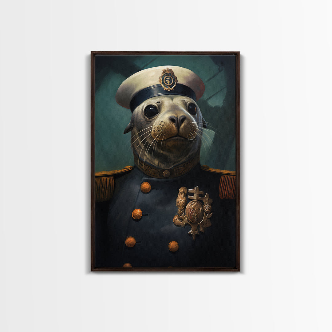 Seal Admiral, Victorian Animal Portrait, Halloween Art, Gothic Whimsy Decor, Anthropomorphic Costume Art