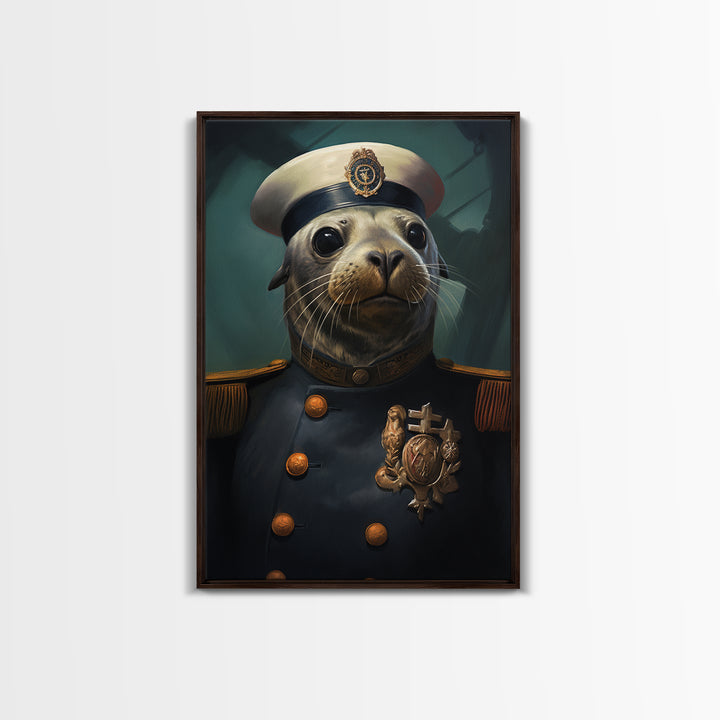Seal Admiral, Victorian Animal Portrait, Halloween Art, Gothic Whimsy Decor, Anthropomorphic Costume Art
