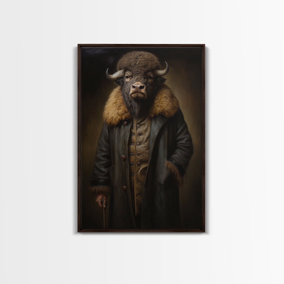 Bison Industrialist, Victorian Animal Portrait, Halloween Art, Gothic Whimsy Decor, Anthropomorphic Costume Art