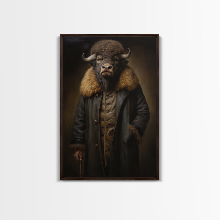 Bison Industrialist, Victorian Animal Portrait, Halloween Art, Gothic Whimsy Decor, Anthropomorphic Costume Art