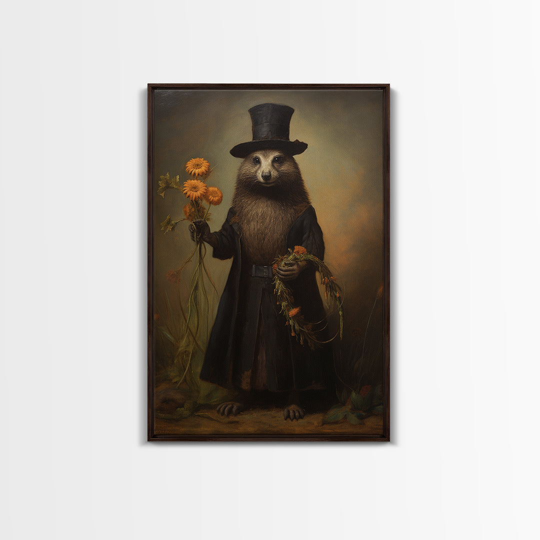 Marmot Gardener, Victorian Animal Portrait, Halloween Art, Gothic Whimsy Decor, Anthropomorphic Costume Art
